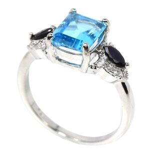 Genuine Swiss Blue Topaz w/ Blue Sapphire Accents in 925 Sterling Silver Sz 9